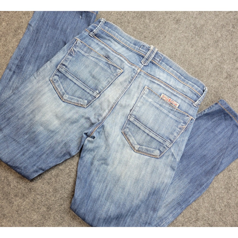 Hudson Jeans Womens 29 Blue Denim Whiskered Distressed Skinny Leg Button Fly